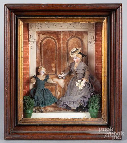 Bisque doll diorama, late 19th c.