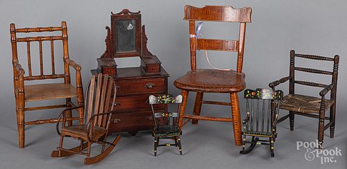 Seven pieces of doll furniture, 19th/20th c.