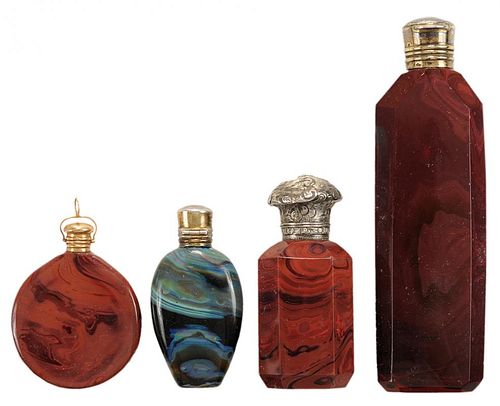 Four Small Lithyalin Perfume Bottles