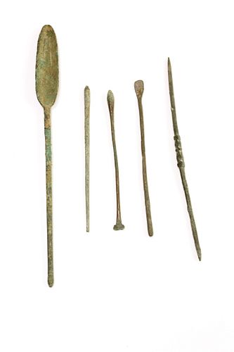 Lot of 5 Ancient Roman Bronze Medical Tools, Circa 1st-2nd Century AD.