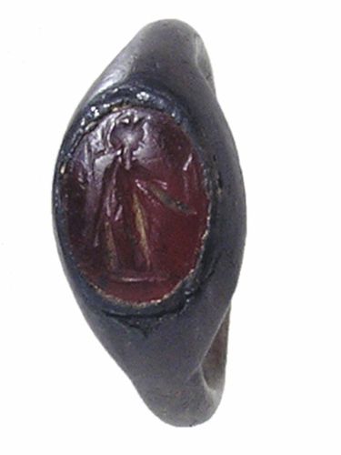 Ancient Roman Silver Ring with Carnelian Intaglio of Fortuna 2nd -3rd Century CE