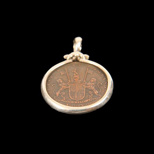 Antique Bronze Coin Admiral Gardner 1808 Set in Silver Pendant. 