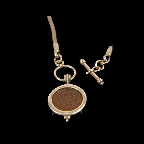 Ancient Armenia Bronze Coin Set in Silver necklace.