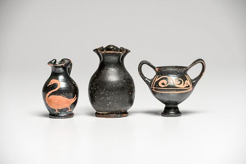 Lot of 3 Ancient Miniature Xenon Ware Vessels Magna Graecia Ca. 350 B.C. 
