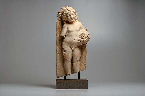 Large Ancient Roman Carved Marble Statue of a Young Boy Holding Grapes Ca. 1st century A.D. 