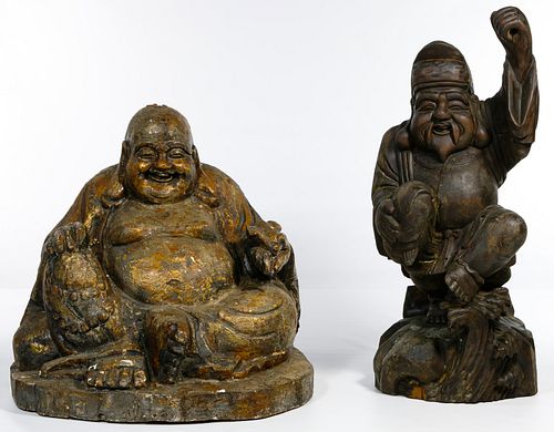 Asian Carved Wood Buddha Statues