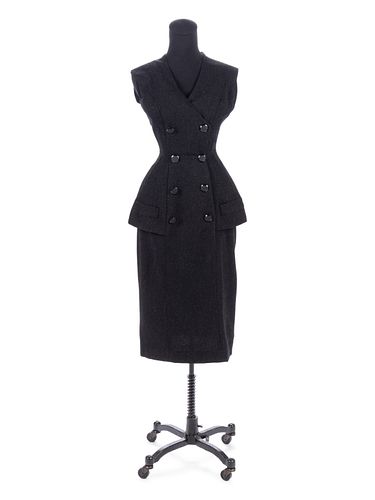 Irene Saltern Gray Wool Dress, 1950s