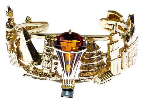 14k Gold and Semi-Precious Gemstone Cuff Bracelet