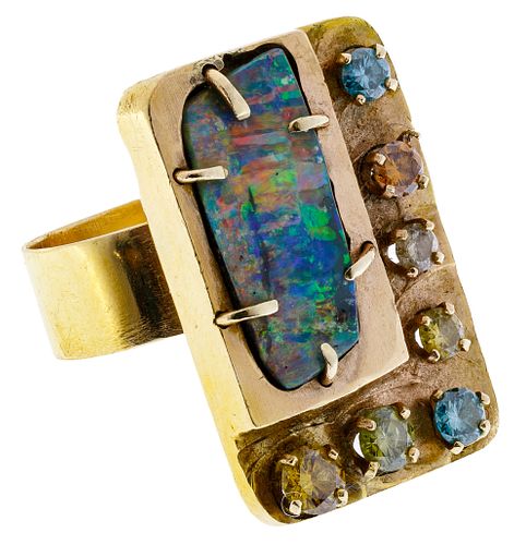 14k Gold, Opal and Semi-Precious Gemstone Ring