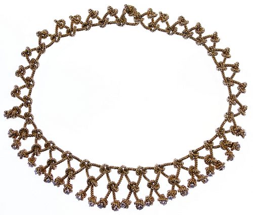 Verdura 14k Gold and Diamond Knot Necklace