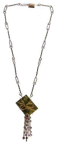 14k Gold and Colored Diamond Pendant on Necklace