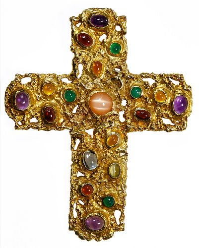 14k Gold and Semi-Precious Gemstone Cross Pendant