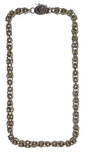 18k / 14k Gold and Gemstone Byzantine Link Necklace