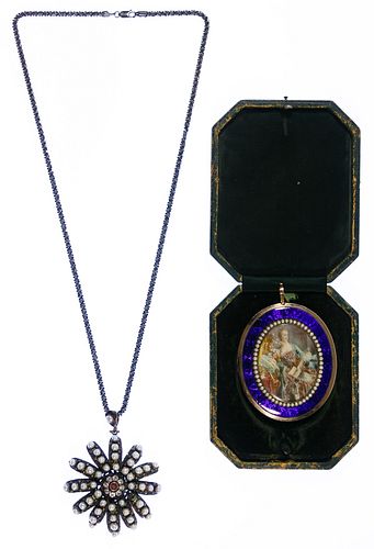 Miniature of Madame de Pompadour and Brass-Tone Pendant