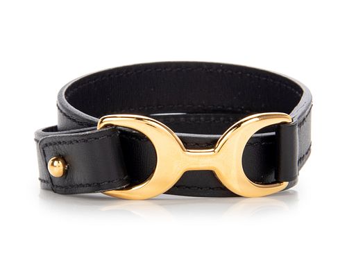 Three Hermes Black Leather Cuff Bracelet 