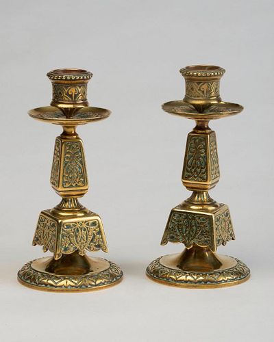 Pair of Cast Brass English Candlesticks, Circa 1880.