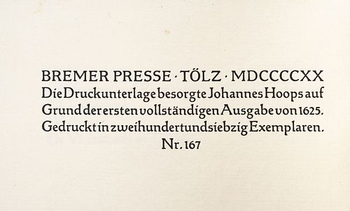 Bacon, Francis. Essays. Tölz: Bremer Presse, 1920 / London: Arthur L. Humphreys, 1900. Piezas: 2.