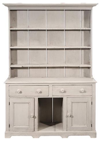 Gray-Painted Pine Step-Back Cupboard