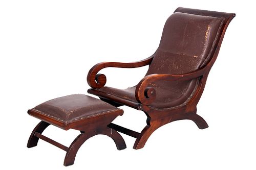 Mid 1900's Rustic Leather Lounge Chair