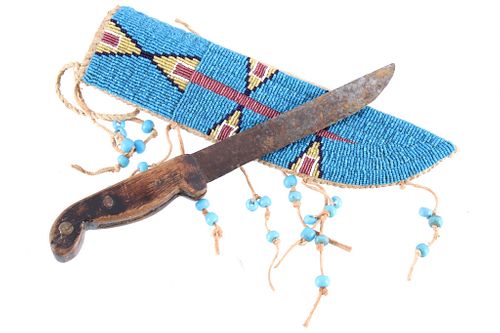 Lakota Sioux Fully Beaded Sheath & 19th C. Knife