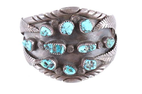Navajo Old Pawn Silver & Turquoise Bracelet