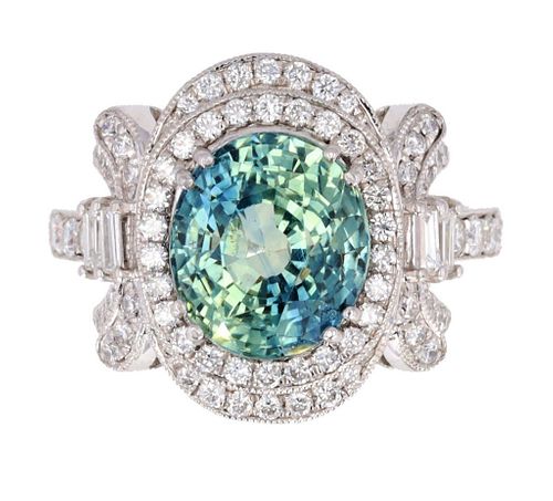 Montana Blue Green Sapphire & Diamond PT950 Ring