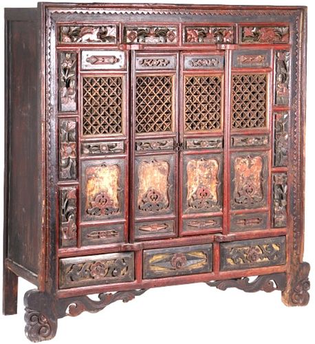 Chinese Qing Dynasty Style Wood & Painted Cabinet