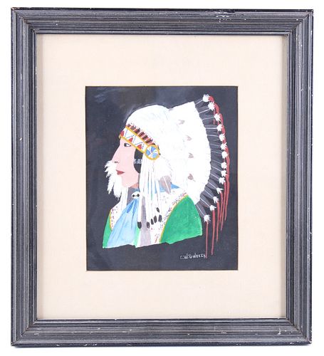 Original Carl Sweezy Gouache Painted Indian