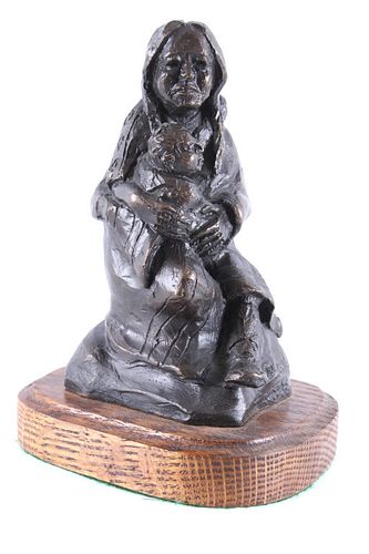 Blackfeet Mother & Child Bronze by Gordon Monroe