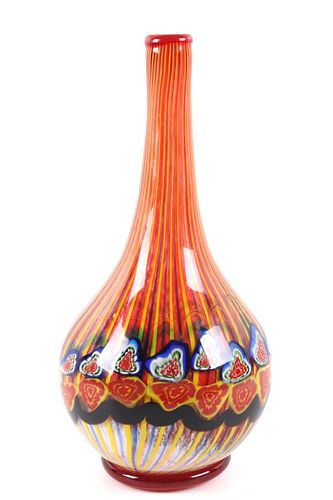 Millefiori Multicolored Blown Art Glass Vase