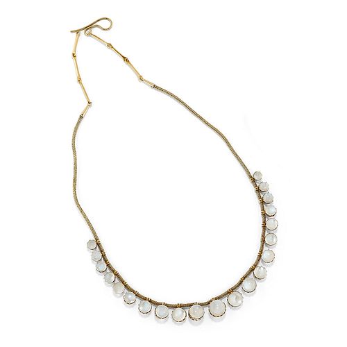 A low-carat gold and moonstone necklace