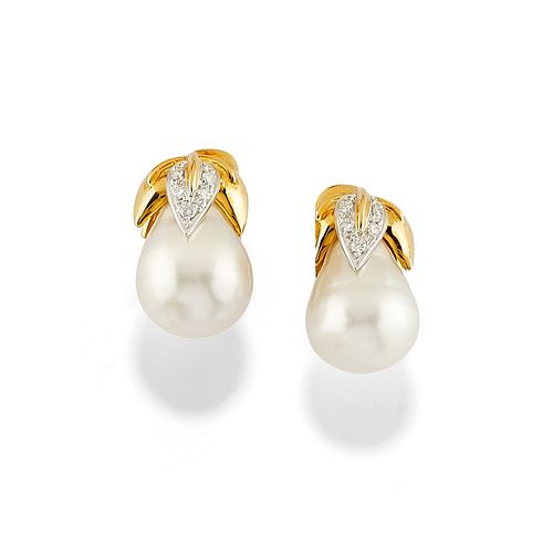 A 18K two-color gold, mabé pearl and diamond earrings