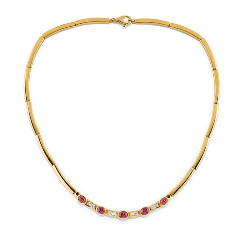 A 18K yellow gold, diamond and ruby necklace
