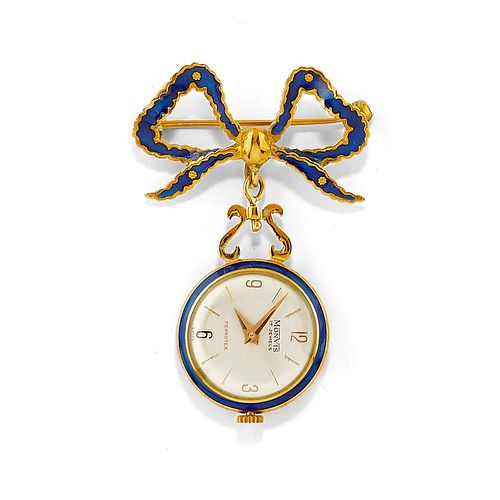 A 18K yellow gold and blue enamel brooch-watch