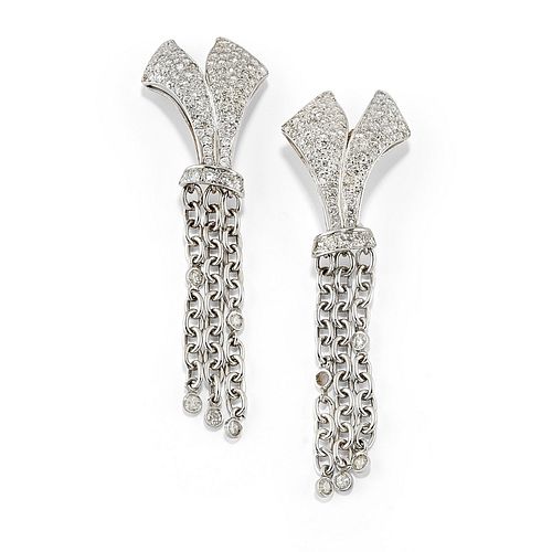 A 18K white gold and diamond pendant earrings