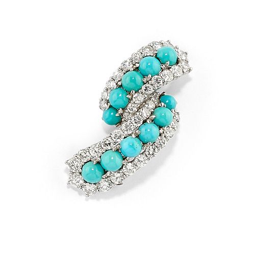 A 18K white gold, turquoise and diamond brooch