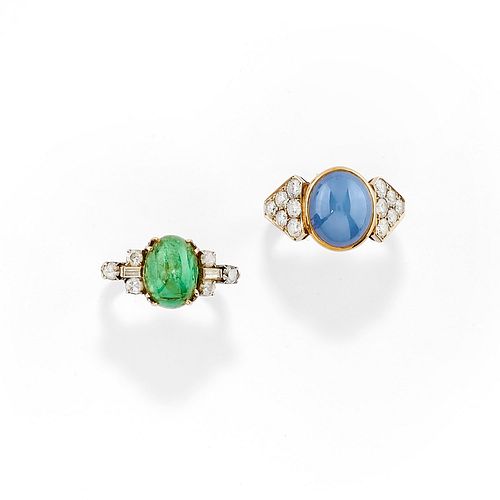 Two low-carat gold, 18K two-color gold, diamond and colored gemstones rings