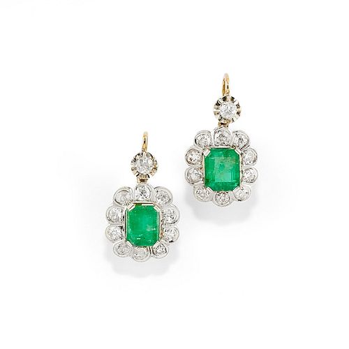 A 18K two-color gold, emerald and diamond earrings