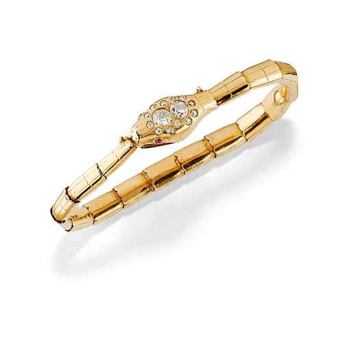 A low-carat yellow gold, ruby and diamond bracelet