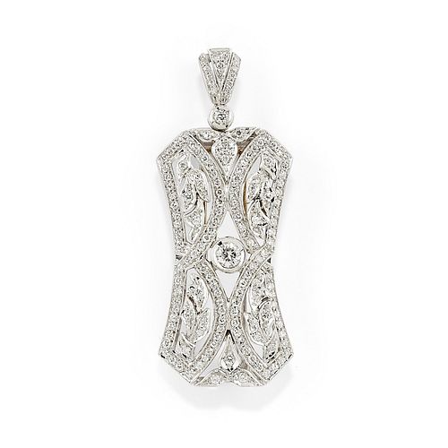 A 18K white gold and diamond pendant brooch