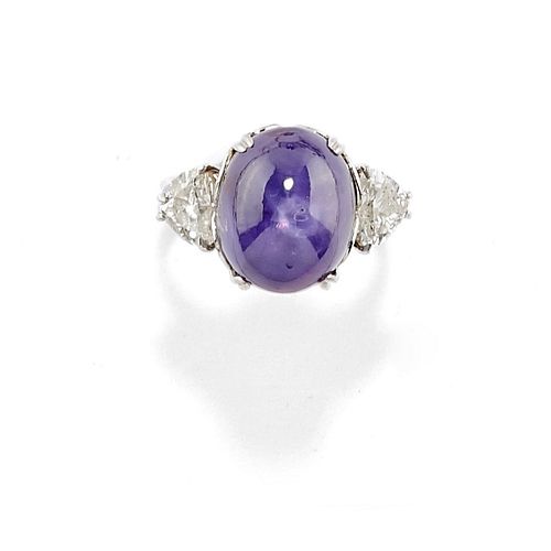 A 18K white gold, purple sapphire and diamond ring, with certificate