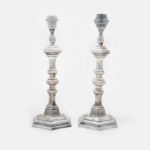 Two electrified silver candlesticks, Italy 20th Century