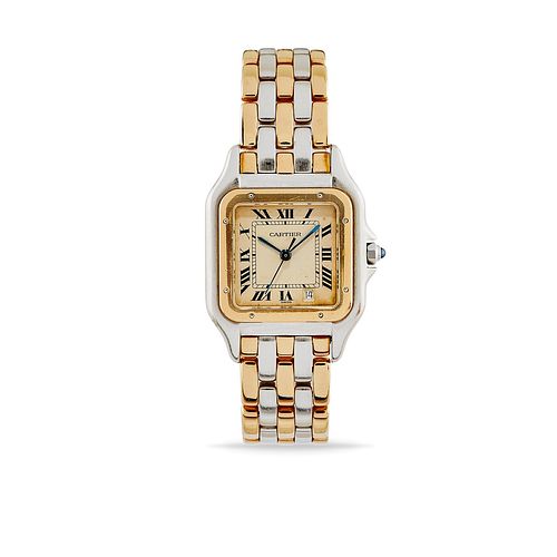 Cartier - A stainless steel and gold lady's wristwatch, Cartier Santos, with box