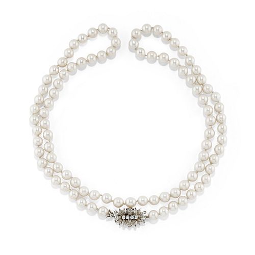 A 18K white gold, cultured pearl and diamond necklace