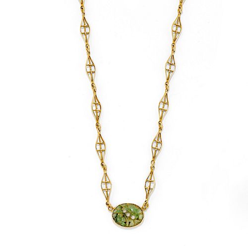 A 18K yellow gold, diamond and jadeite necklace