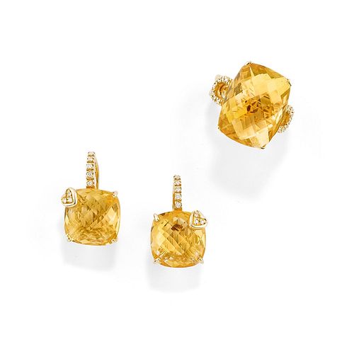 A 18K yellow gold, quartz and diamond demi parure