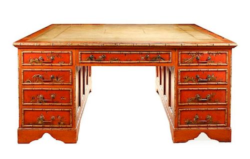 Rare Regency Style Chinoiserie Partner's Desk