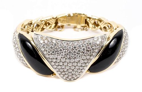 Italian 18k Gold, Diamond & Black Onyx Bracelet