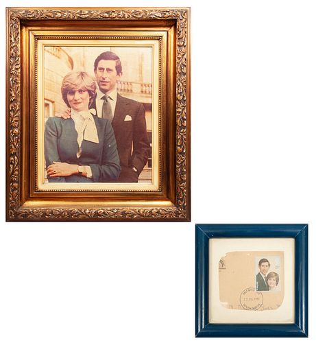 Lot of 2 pieces. Comprised of: a) Lady Diana and Prince Carlos. Phototransfer on canvas. February 1981. Framed. 19.2 x 15.3" (49 x 39 cm). Other.