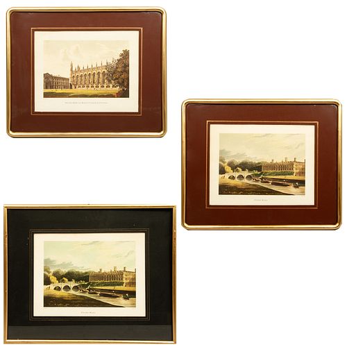 Lot of 3 prints. Comprised of: a) A. Pugin del. / J. Bluck Sculp. Clare hall. Print. Framed. Others. 10.2 x 13" (26 x 33.5 cm)